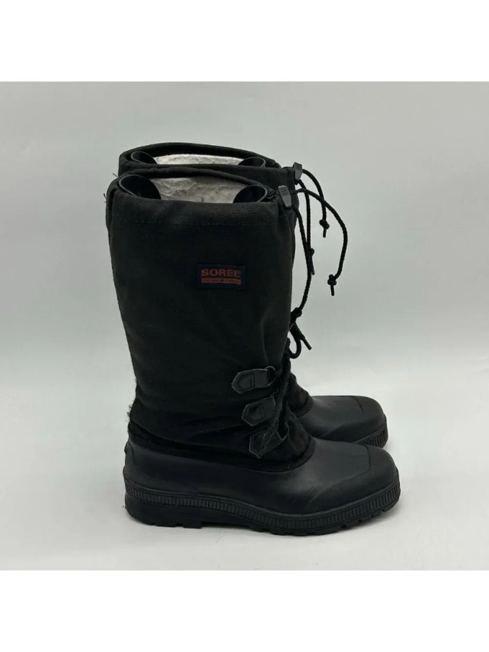 Vintage Sorel Snowlion Canada Black Tall Lace-Up Snow Boots - Women's Size 10